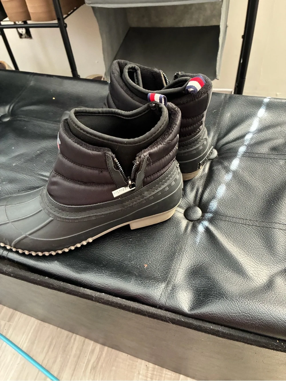 Tommy Hilfiger Black Quilted Waterproof Duck Boots with Signature Tabs